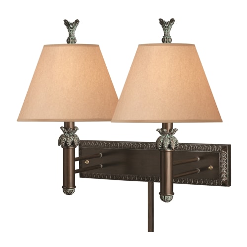 Double Wall Lamp, 21"H by 5" x 22" Back Plate, Hardwired, Antique Bronze with Verdi Wash